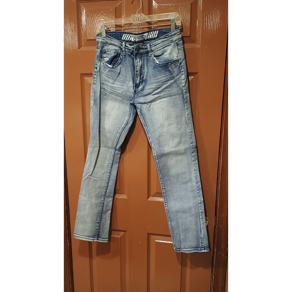 RGSTR Slim Straight Jeans Mens 32 Light Blue Good Stretch Whiskered Casual - Picture 7 of 7